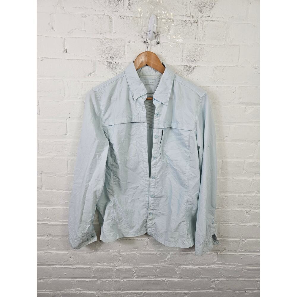 L.L. Bean Women's Collared Neck Button Front Shirt Long Sleeve Blue Size Medium